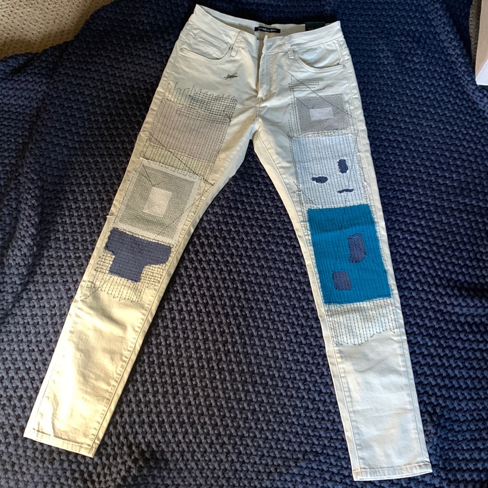 Men’s Embellish gray denim patchwork